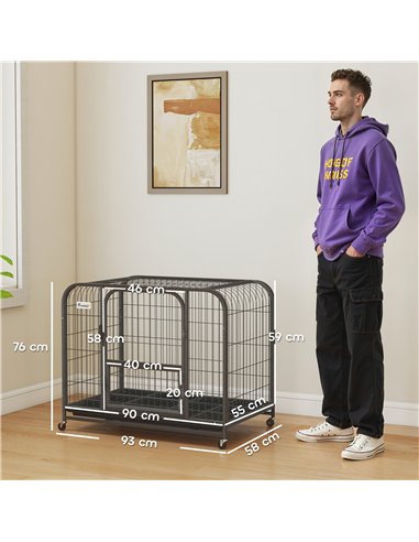 PawHut Heavy Duty Dog Crate,93 x 58 x 76 cm, Large Dog Cage for Small to Medium Breeds
