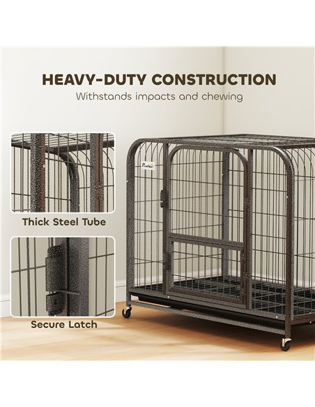 PawHut Heavy Duty Dog Crate,93 x 58 x 76 cm, Large Dog Cage for Small to Medium Breeds - pic 195198 | FastDaddyshop
