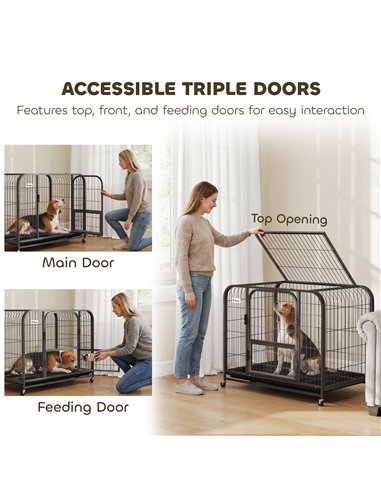 PawHut Heavy Duty Dog Crate,93 x 58 x 76 cm, Large Dog Cage for Small to Medium Breeds