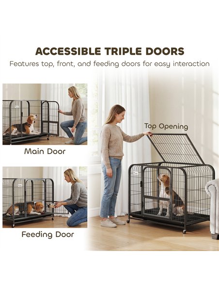 PawHut Heavy Duty Dog Crate,93 x 58 x 76 cm, Large Dog Cage for Small to Medium Breeds - pic 195199 | FastDaddyshop