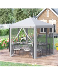 Outsunny 3x3m Pop Up Hexagonal Gazebo with Mesh Sidewall, Roller Bag, Grey 2