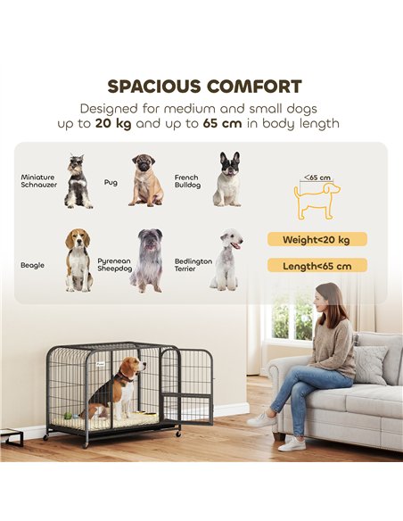 PawHut Heavy Duty Dog Crate,93 x 58 x 76 cm, Large Dog Cage for Small to Medium Breeds - pic 195200 | FastDaddyshop