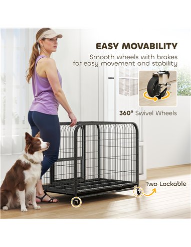 PawHut Heavy Duty Dog Crate,93 x 58 x 76 cm, Large Dog Cage for Small to Medium Breeds