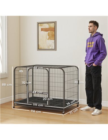 PawHut Heavy Duty Dog Crate,116 x 77 x 88 cm, Large Dog Cage for Small to Large Breeds