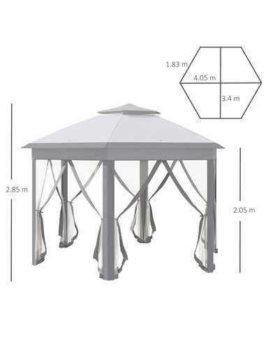 Outsunny 3x3m Pop Up Hexagonal Gazebo with Mesh Sidewall, Roller Bag, Grey