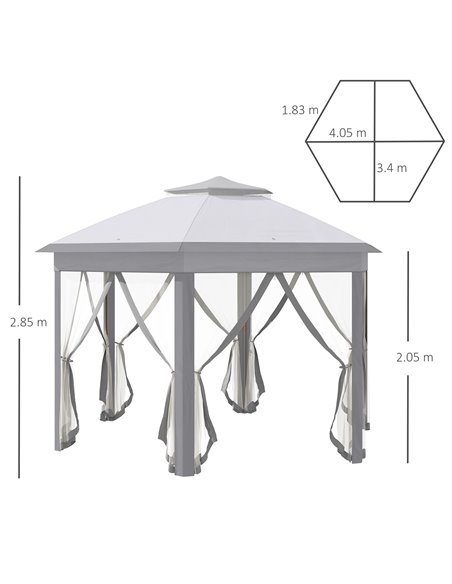Outsunny 3x3m Pop Up Hexagonal Gazebo with Mesh Sidewall, Roller Bag, Grey - pic 19521 | FastDaddyshop