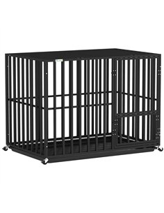 PawHut Heavy Duty Dog Crate, Dog Cage with Wheels for Medium Large Breeds with Removable Tray, Black