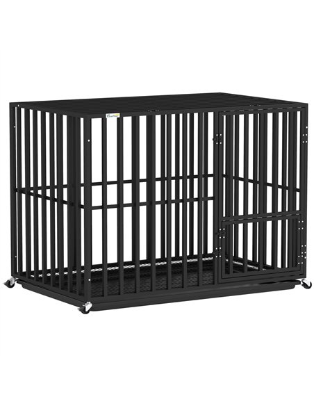 PawHut Heavy Duty Dog Crate, Dog Cage with Wheels for Medium Large Breeds with Removable Tray, Black - pic 195222 | FastDaddyshop