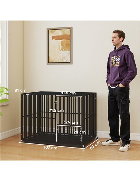 PawHut Heavy Duty Dog Crate, Dog Cage with Wheels for Medium Large Breeds with Removable Tray, Black - pic 195224 | FastDaddyshop