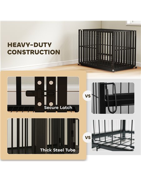 PawHut Heavy Duty Dog Crate, Dog Cage with Wheels for Medium Large Breeds with Removable Tray, Black - pic 195225 | FastDaddyshop