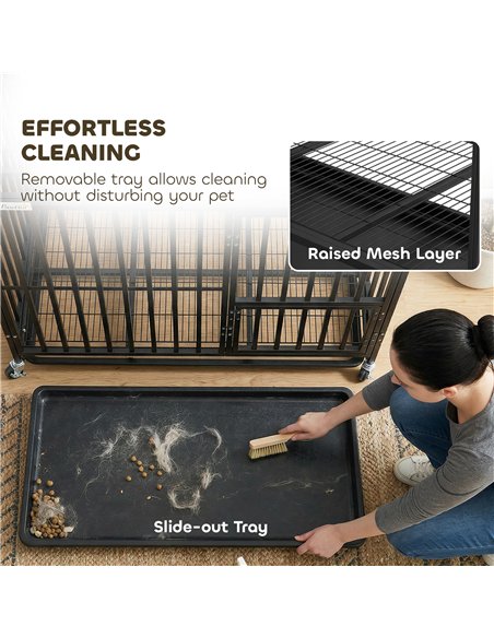 PawHut Heavy Duty Dog Crate, Dog Cage with Wheels for Medium Large Breeds with Removable Tray, Black - pic 195229 | FastDaddyshop