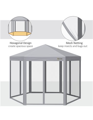 Outsunny 3x3m Pop Up Hexagonal Gazebo with Mesh Sidewall, Roller Bag, Grey