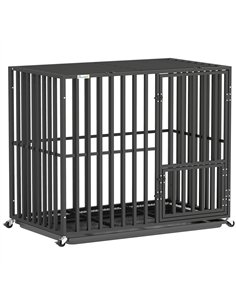 PawHut Heavy Duty Dog Crate, Dog Cage with Wheels for Small Medium Breeds, Metal Pet Kennel with Removable Tray