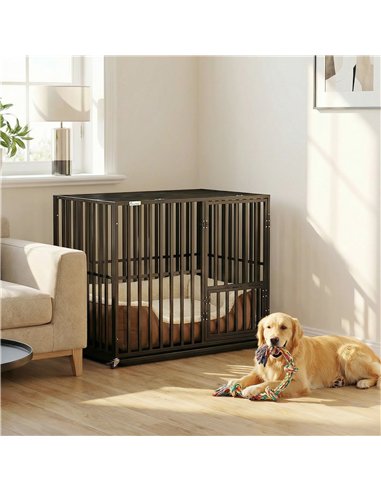 PawHut Heavy Duty Dog Crate, Dog Cage with Wheels for Small Medium Breeds, Metal Pet Kennel with Removable Tray