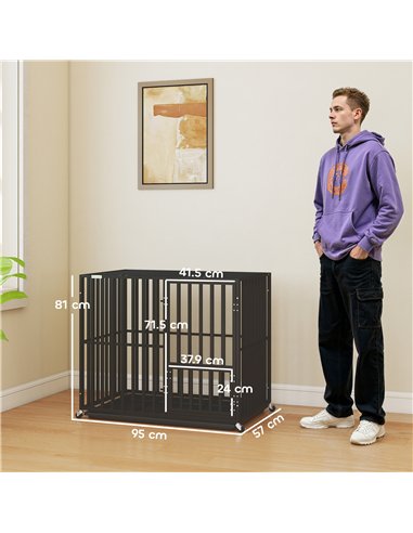 PawHut Heavy Duty Dog Crate, Dog Cage with Wheels for Small Medium Breeds, Metal Pet Kennel with Removable Tray