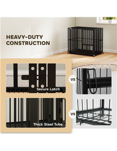 PawHut Heavy Duty Dog Crate, Dog Cage with Wheels for Small Medium Breeds, Metal Pet Kennel with Removable Tray