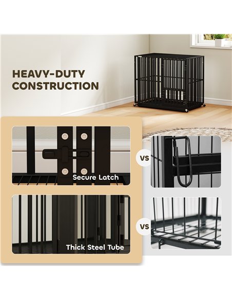 PawHut Heavy Duty Dog Crate, Dog Cage with Wheels for Small Medium Breeds, Metal Pet Kennel with Removable Tray - pic 195234 | FastDaddyshop