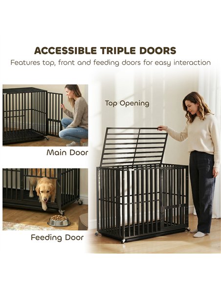 PawHut Heavy Duty Dog Crate, Dog Cage with Wheels for Small Medium Breeds, Metal Pet Kennel with Removable Tray - pic 195235 | FastDaddyshop