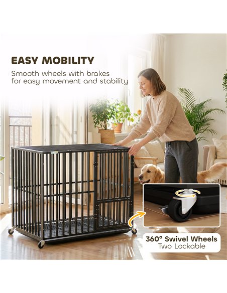 PawHut Heavy Duty Dog Crate, Dog Cage with Wheels for Small Medium Breeds, Metal Pet Kennel with Removable Tray - pic 195236 | FastDaddyshop
