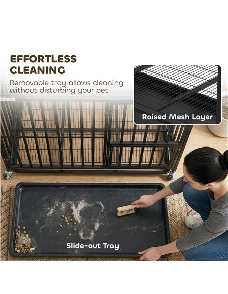 PawHut Heavy Duty Dog Crate, Dog Cage with Wheels for Small Medium Breeds, Metal Pet Kennel with Removable Tray - pic 195237 | FastDaddyshop