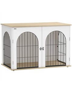 PawHut Dog Crate Furniture, Indoor Dog Cage with Double Doors for Large Breeds, Pet Kennel End Side Table
