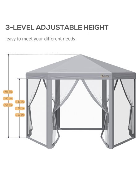 Outsunny 3x3m Pop Up Hexagonal Gazebo with Mesh Sidewall, Roller Bag, Grey - pic 19525 | FastDaddyshop