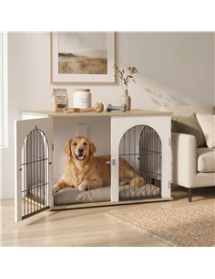 PawHut Dog Crate Furniture, Indoor Dog Cage with Double Doors for Large Breeds, Pet Kennel End Side Table 2
