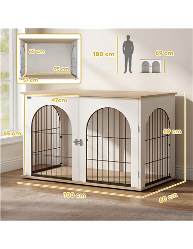 PawHut Dog Crate Furniture, Indoor Dog Cage with Double Doors for Large Breeds, Pet Kennel End Side Table