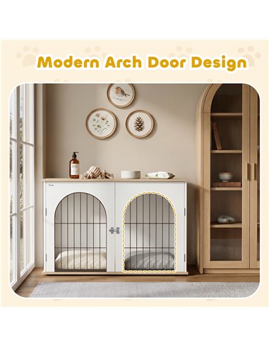 PawHut Dog Crate Furniture, Indoor Dog Cage with Double Doors for Large Breeds, Pet Kennel End Side Table