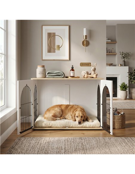 PawHut Dog Crate Furniture, Indoor Dog Cage with Double Doors for Large Breeds, Pet Kennel End Side Table - pic 195256 | FastDaddyshop