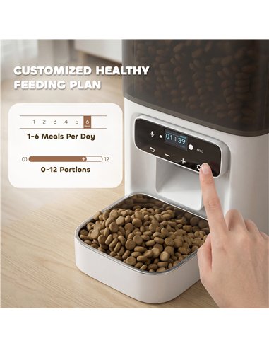 PawHut Programmable Automatic Cat Feeder with Timer Up to 6 Meals Per Day, 10s Voice Recorder, Portion Control
