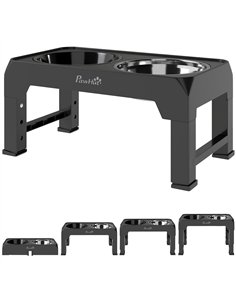 PawHut Raised Dog Bowl, Foldable Elevated Dog bowls with Slow Feeder, 4 Adjustable Heights, for Small Medium Large Breeds