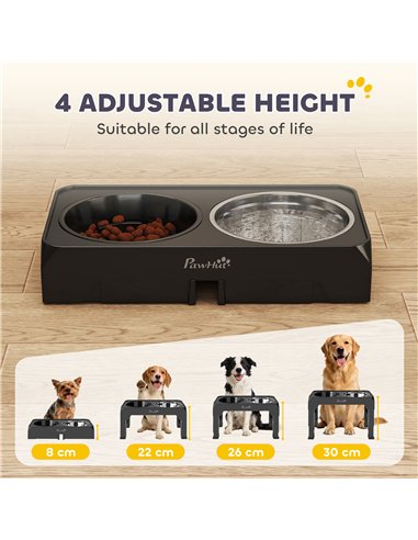 PawHut Raised Dog Bowl, Foldable Elevated Dog bowls with Slow Feeder, 4 Adjustable Heights, for Small Medium Large Breeds