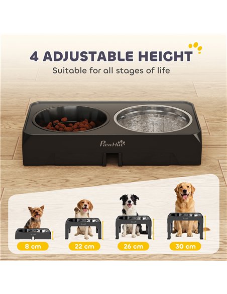 PawHut Raised Dog Bowl, Foldable Elevated Dog bowls with Slow Feeder, 4 Adjustable Heights, for Small Medium Large Breeds - pic 195297 | FastDaddyshop