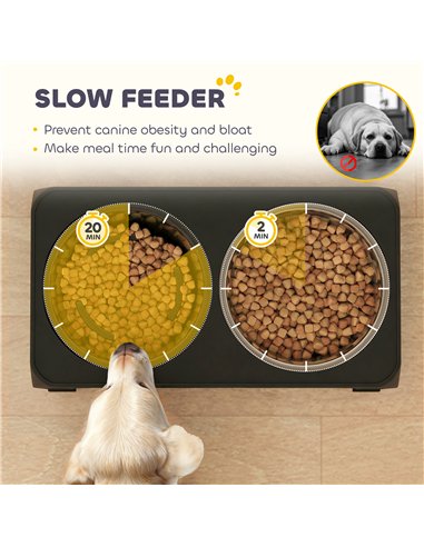 PawHut Raised Dog Bowl, Foldable Elevated Dog bowls with Slow Feeder, 4 Adjustable Heights, for Small Medium Large Breeds