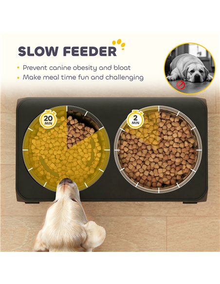 PawHut Raised Dog Bowl, Foldable Elevated Dog bowls with Slow Feeder, 4 Adjustable Heights, for Small Medium Large Breeds - pic 195299 | FastDaddyshop