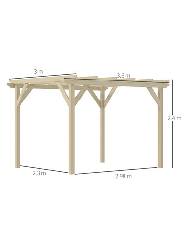 Outsunny 3.6x3m Wooden Garden Pergola Kit, Decorative Gazebo, Natural