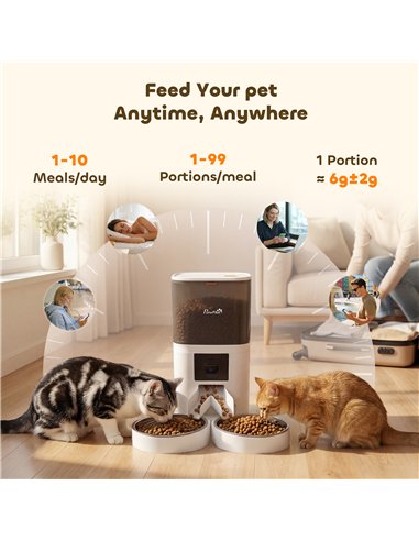 PawHut Automatic Cat Feeder for 2 Cats with HD Camera，2.4G & 5G WiFi Pet Food Dispenser 6L APP Control