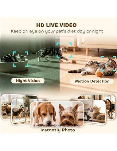 PawHut Automatic Cat Feeder for 2 Cats with HD Camera，2.4G & 5G WiFi Pet Food Dispenser 6L APP Control