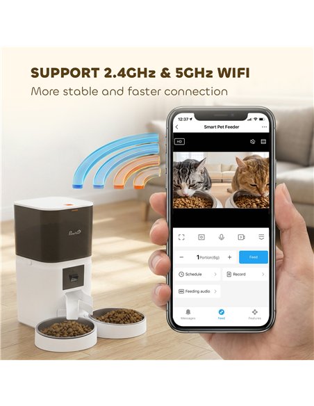 PawHut Automatic Cat Feeder for 2 Cats with HD Camera，2.4G & 5G WiFi Pet Food Dispenser 6L APP Control - pic 195309 | FastDaddyshop