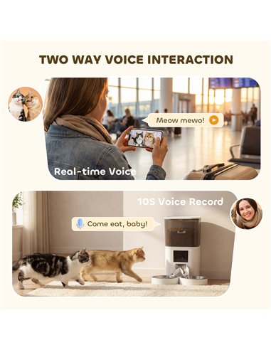 PawHut Automatic Cat Feeder for 2 Cats with HD Camera，2.4G & 5G WiFi Pet Food Dispenser 6L APP Control