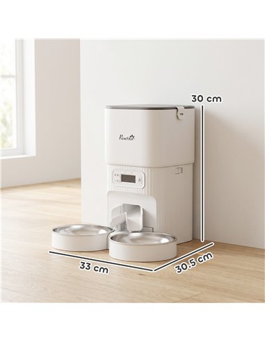 PawHut Automatic Cat Feeder Timed Portion Control Pet Food Dispenser with 2 Stainless Steel Bowls