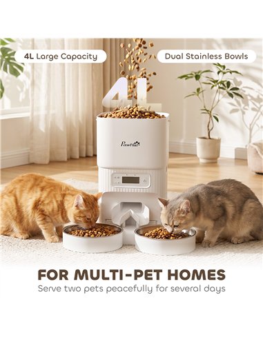 PawHut Automatic Cat Feeder Timed Portion Control Pet Food Dispenser with 2 Stainless Steel Bowls