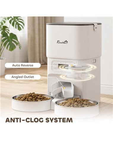 PawHut Automatic Cat Feeder Timed Portion Control Pet Food Dispenser with 2 Stainless Steel Bowls