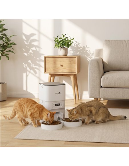 PawHut Automatic Cat Feeder Timed Portion Control Pet Food Dispenser with 2 Stainless Steel Bowls - pic 195328 | FastDaddyshop