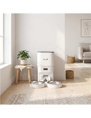 PawHut Automatic Cat Feeder Timed Portion Control Pet Food Dispenser with 2 Stainless Steel Bowls