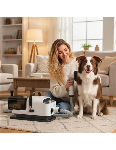 PawHut 5 in 1 Dog Grooming Vacuum & Dryer w/ Clipper, 1.8L Canister, 4 Modes Blow Temperature