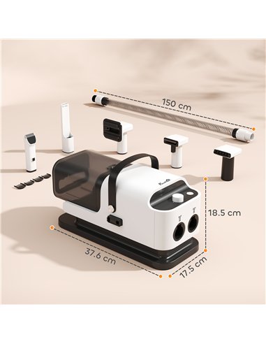 PawHut 5 in 1 Dog Grooming Vacuum & Dryer w/ Clipper, 1.8L Canister, 4 Modes Blow Temperature
