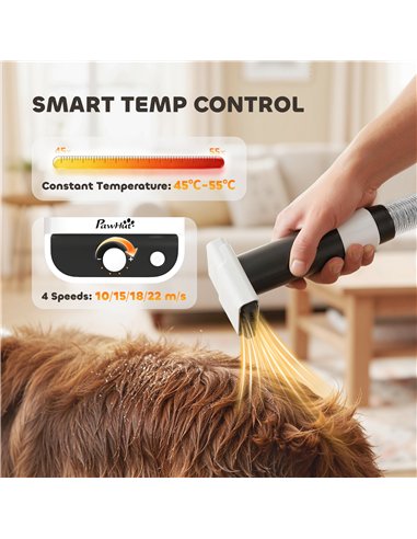 PawHut 5 in 1 Dog Grooming Vacuum & Dryer w/ Clipper, 1.8L Canister, 4 Modes Blow Temperature