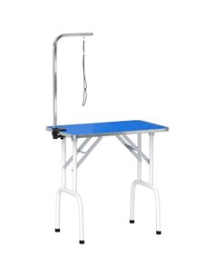 PawHut 32" Foldable Dog Grooming Table Pet Drying Beauty Table Adjustable Fixed Arm Rubber Top, Blue